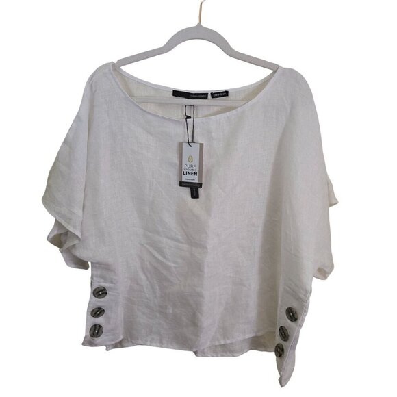 Harvé Benard NWT Pure Linen Buttoned Side Lagonlook White Top Size L - Picture 3 of 7